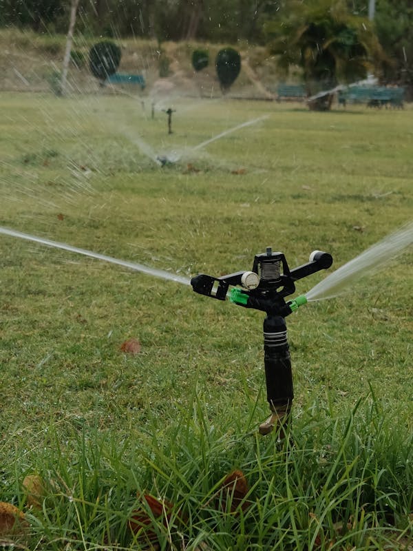 Irrigation sprinkler system on a lawn