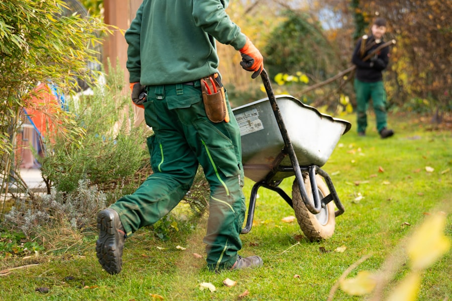 Landscaping crew working on a yard